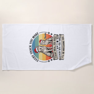 Every Snack You Make Dog Santa Hat Retro Sunset_1 Beach Towel