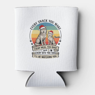 Every Snack You Make Dog Santa Hat Retro Sunset_1 Can Cooler