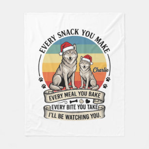 Every Snack You Make Dog Santa Hat Retro Sunset_1 Fleece Blanket