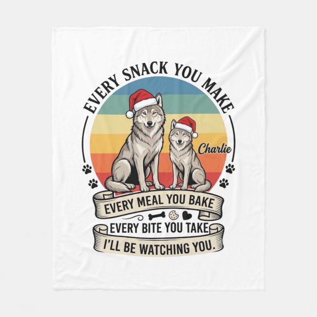 Every Snack You Make Dog Santa Hat Retro Sunset_1 Fleece Blanket (Front)