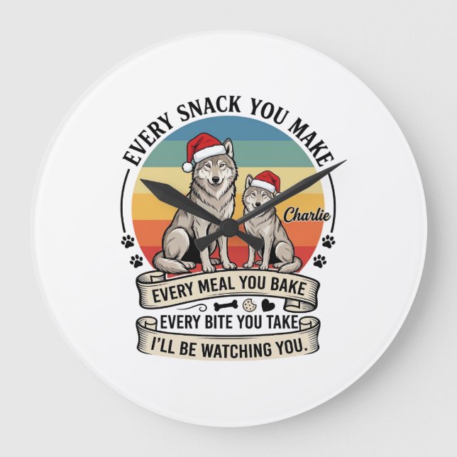 Every Snack You Make Dog Santa Hat Retro Sunset_1 Large Clock (Front)