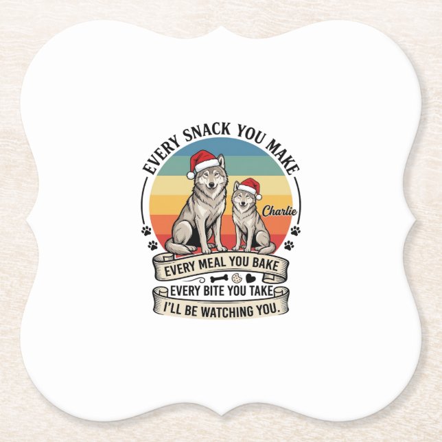 Every Snack You Make Dog Santa Hat Retro Sunset_1 Paper Coaster (Front)