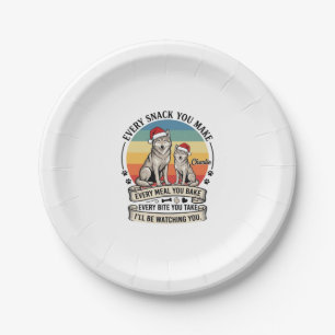 Every Snack You Make Dog Santa Hat Retro Sunset_1 Paper Plate