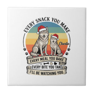 Every Snack You Make Dog Santa Hat Retro Sunset_1 Tile