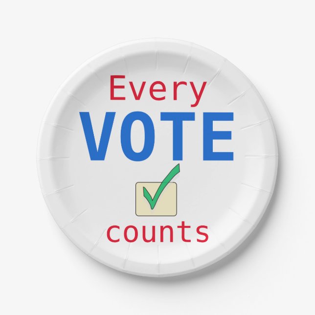 Every Vote Counts Campaign Election Voter Paper Plate (Front)