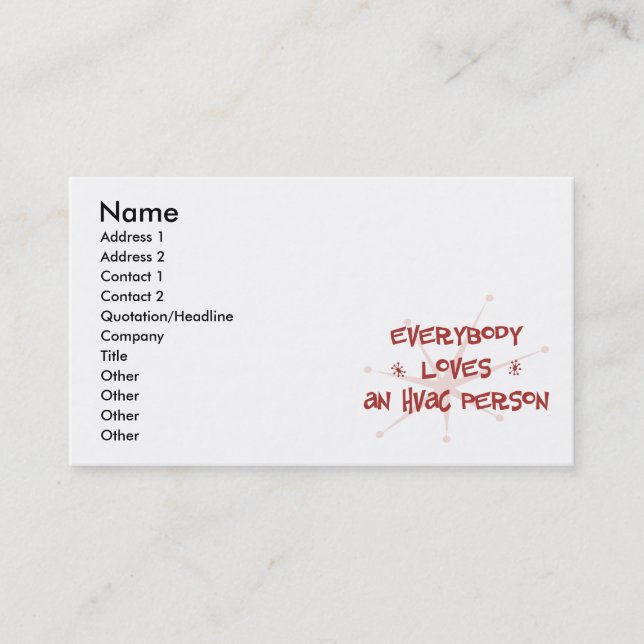 Everybody Loves An HVAC Person Business Card (Front)