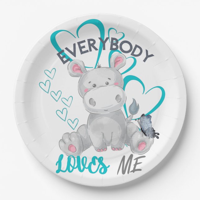 Everybody loves me | Cute Hippo Paper Plate (Front)