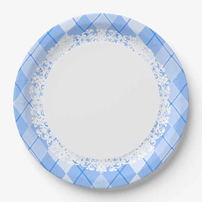 Everyday_Dinner_Paper-Plates(c)Lace-Blue_Argyle Paper Plate (Front)