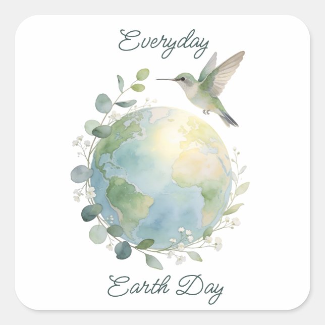 Everyday Earth Day Hummingbird Bird Square Sticker (Front)