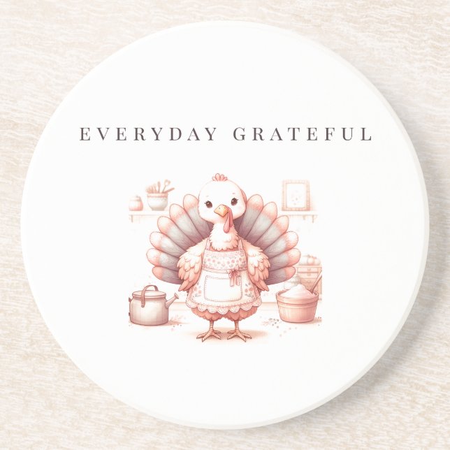 Everyday Grateful Custom Thanksgiving Fall Turkey Coaster (Front)