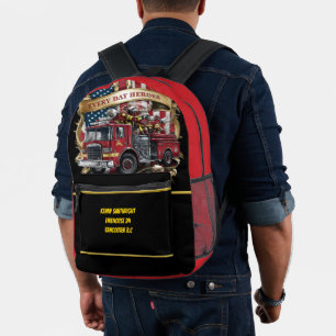 Everyday Heroes American Firefighters Emblem Printed Backpack