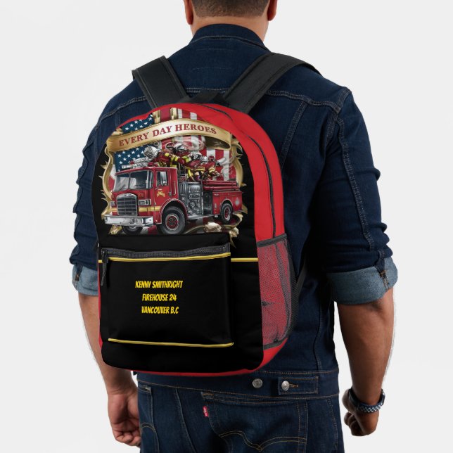 Everyday Heroes American Firefighters Emblem Printed Backpack (Insitu (Model))