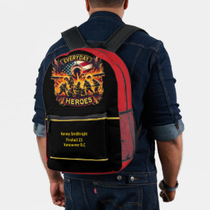 Everyday Heroes Firefighters Battling Plane Fire Printed Backpack