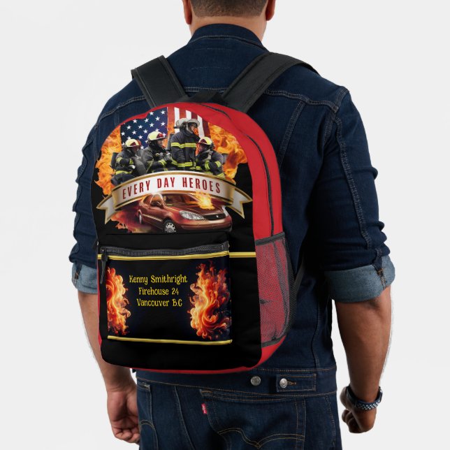 Everyday Heroes Firefighters Saving Car In Flames Printed Backpack (Insitu (Model))