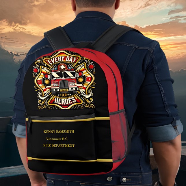 Everyday Heroes Firetruck  Printed Backpack (Creator Uploaded)