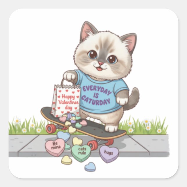 Everyday is caturday conversation hearts  square sticker (Front)