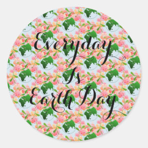 "Everyday is Earth Day" Floral Stickers. Classic Round Sticker