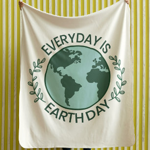 Everyday Is Earth Day - Vintage Green Earth Lover Fleece Blanket