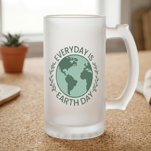 Everyday Is Earth Day - Vintage Green Earth Lover Frosted Glass Beer Mug