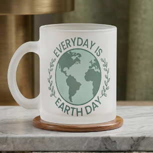 Everyday Is Earth Day - Vintage Green Earth Lover Frosted Glass Coffee Mug