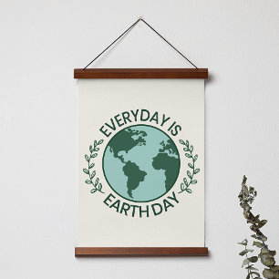 Everyday Is Earth Day - Vintage Green Earth Lover Hanging Tapestry
