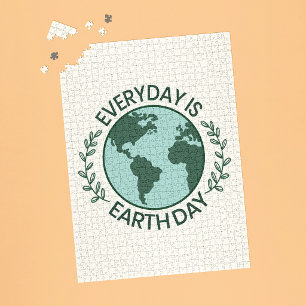Everyday Is Earth Day - Vintage Green Earth Lover Jigsaw Puzzle