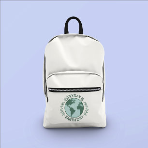 Everyday Is Earth Day - Vintage Green Earth Lover Printed Backpack
