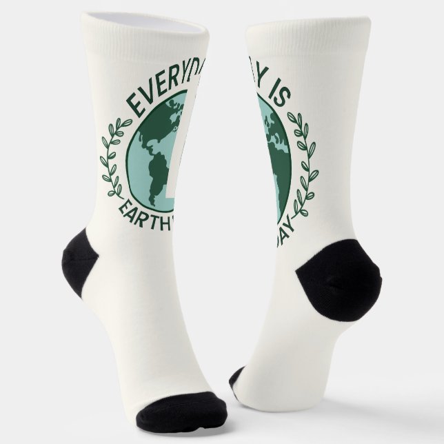 Everyday Is Earth Day - Vintage Green Earth Lover Socks (Angled)