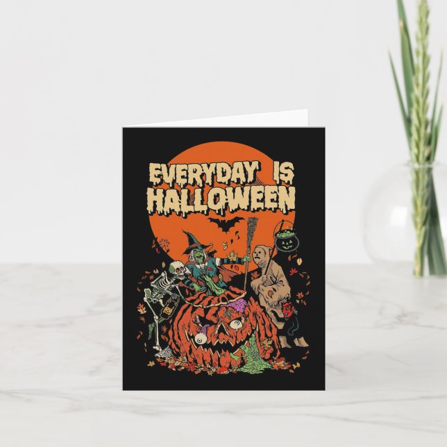 Everyday Is Halloween Scary Monsters Skeleton Witc Card (Front)