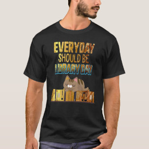 Everyday Library Day Cute Cat Golden Kitten Readin T-Shirt