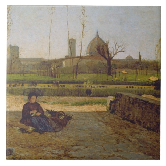 Everyday Scene, near Florence, c.1865 Tile (Front)