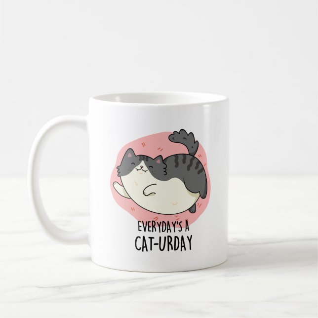 Everyday's A Cat-urday Funny Cat Pun  Coffee Mug (Left)
