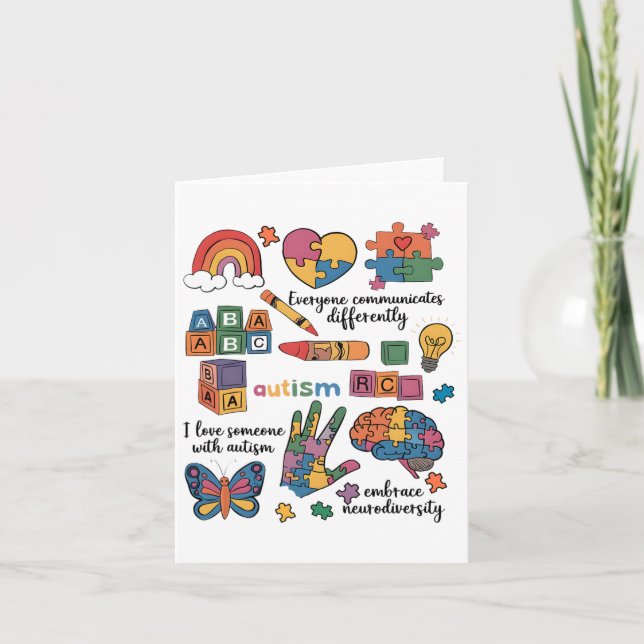 Everyone Communicate Differently Autism Awareness  Card (Front)