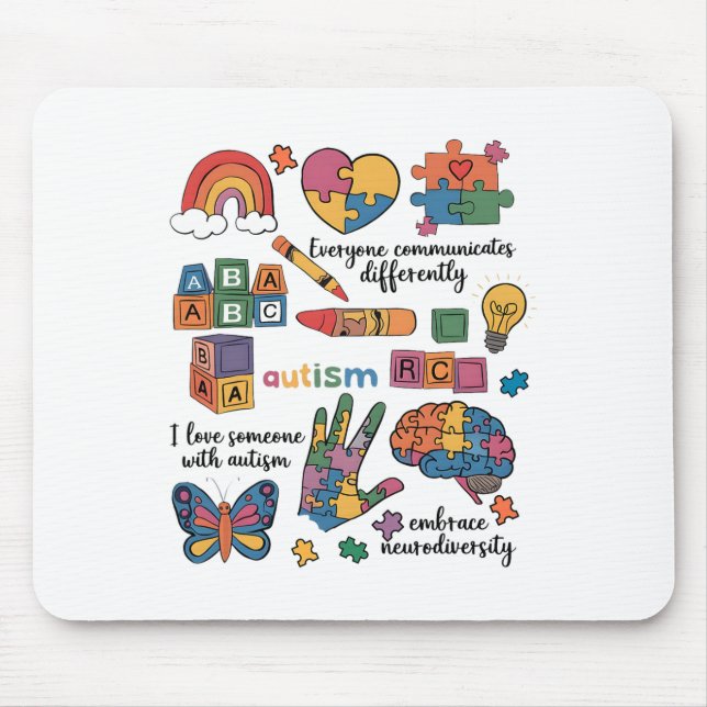 Everyone Communicate Differently Autism Awareness  Mouse Mat (Front)
