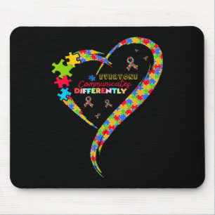Everyone Communicate Differently Heart Autism Awar Mouse Mat