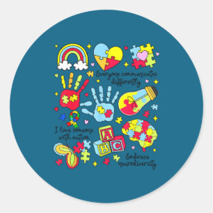 Everyone communicates differently autism awareness classic round sticker