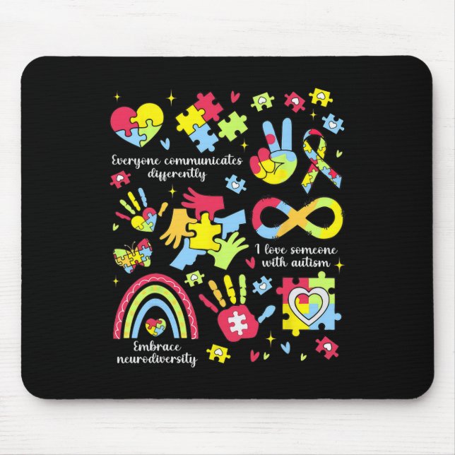 Everyone Communicates Differently Autism Awareness Mouse Mat (Front)
