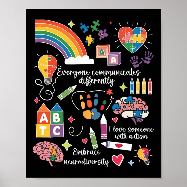 Everyone Communicates Differently Autism Awareness Poster (Front)