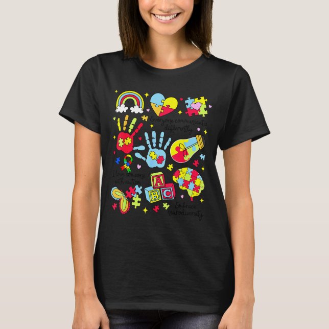 Everyone communicates differently autism awareness T-Shirt (Front)