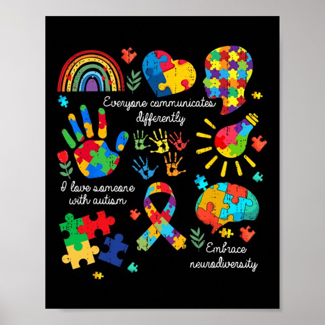 Everyone Communicates Differently Autism Neurodive Poster (Front)