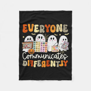 Everyone Communicates Differently Halloween Slp Sp Fleece Blanket