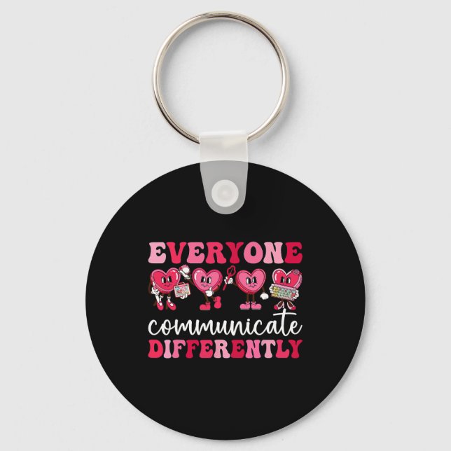 Everyone Communicates Differently Heart Autism Val Key Ring (Front)