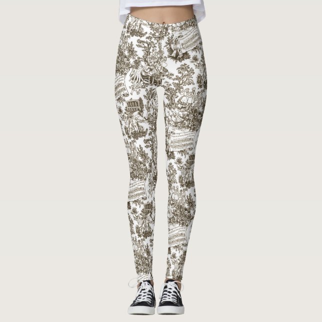 Everyone In Harmony Toile de Jouy (natural ink) Leggings (Front)