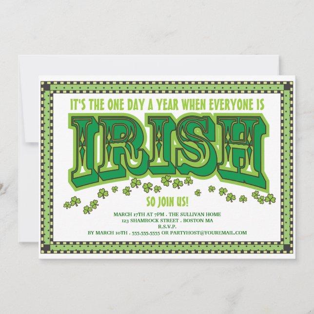 Everyone is Irish St. Patrick's Day Party Invitation (Front)