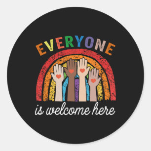 Everyone Is Welcome Here Idaho Teacher Rainbow Vin Classic Round Sticker