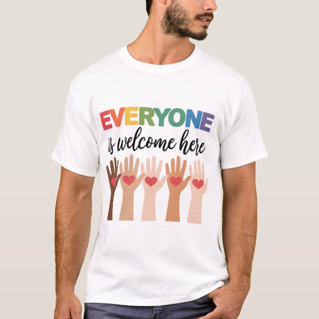 Everyone Is Welcome Here Idaho Teacher T-Shirt (Front)