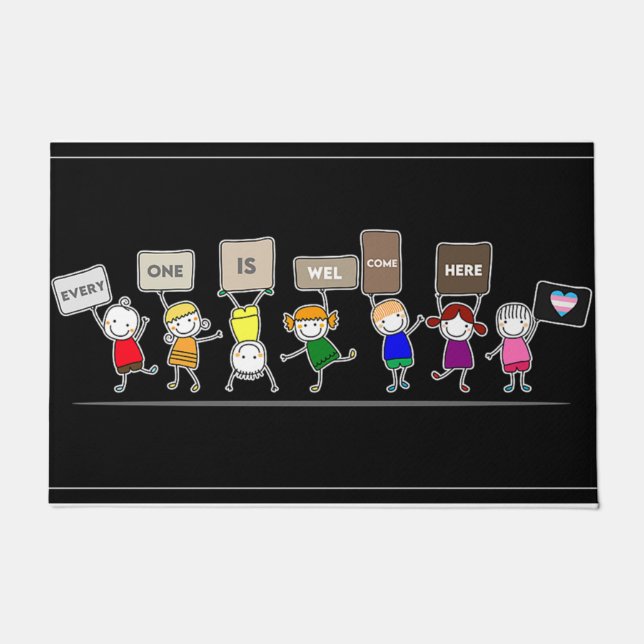 Everyone Is Welcome Here Mat, Cute Kids  Doormat (Front)