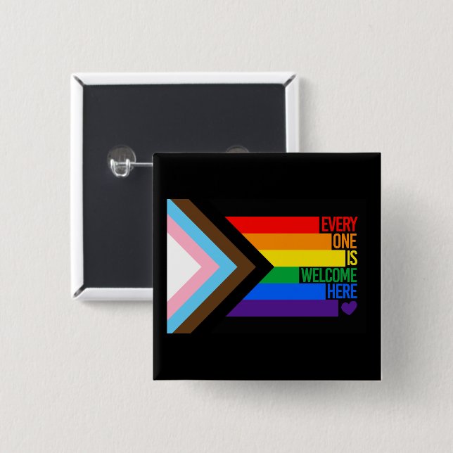 Everyone is Welcome Here (Progress Pride) Flag 15 Cm Square Badge (Front & Back)