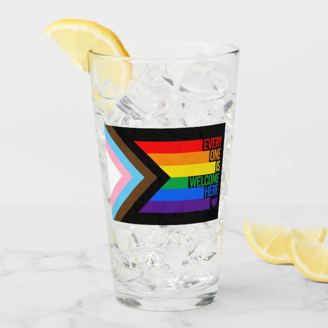 Everyone is Welcome Here (Progress Pride) Flag Glass (Front Ice)