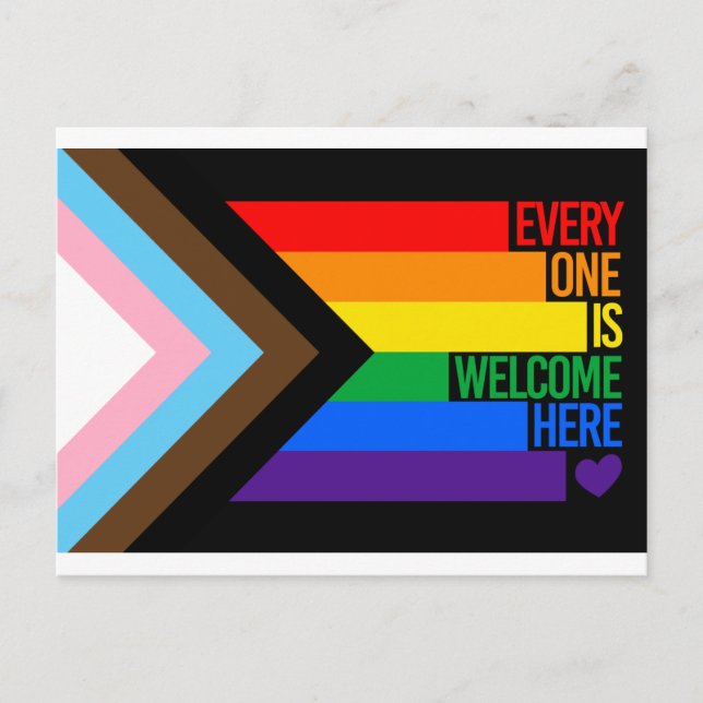Everyone is Welcome Here (Progress Pride) Flag Postcard (Front)
